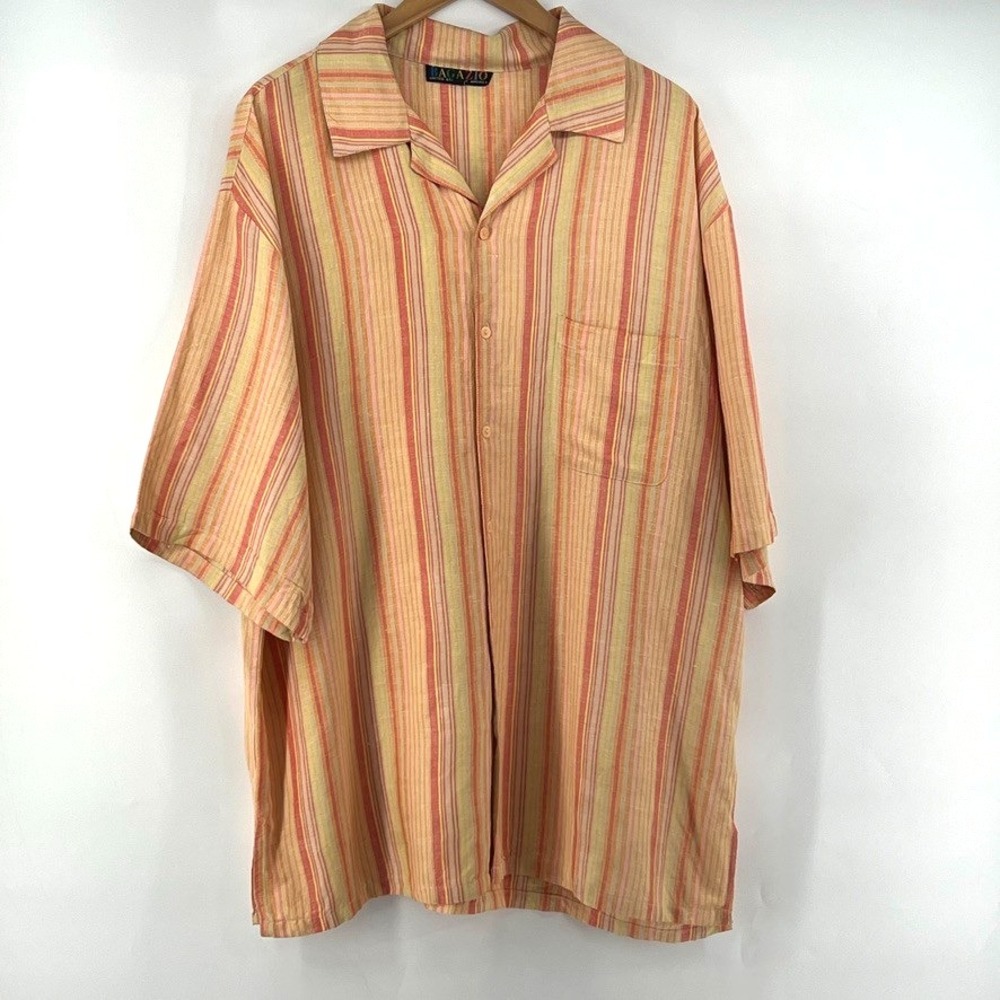 Vtg BAGAZIO 100% Linen Camp Shirt Mens 3XL Stripe Retro Resortwear Beach Coastal
